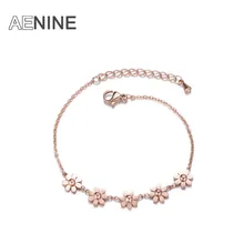 Модный aenine Титан Сталь Дейзи Шарм Браслеты и браслет для Для женщин девочек розовое золото Цвет цепи ювелирные изделия с бриллиантами AB17066