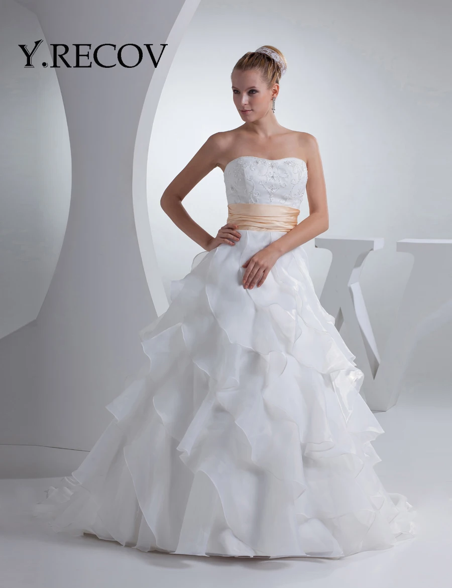 Rustic Wedding Dresses YD2042 White Organza Satin Ruffles