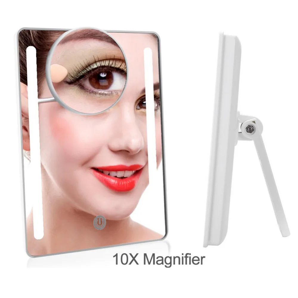 

USB Desktop LED Makeup Mirror 20Pcs LED Touch Screen Table Cosmetic Lamp Make up Light Mirror 180 Rotating with 10X Magnifier