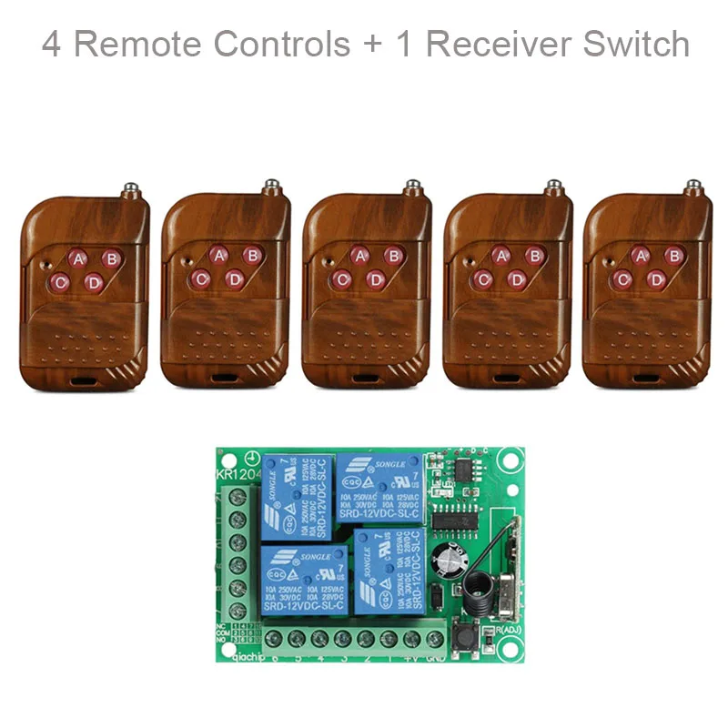 QIACHIP 433 Mhz универсальный Беспроводной удаленного Управление переключатель DC 12 V 4 CH реле приемника модуль+ ВЧ передатчика 433 мгц дистанционного огни - Цвет: 5 RC and 1 Receiver