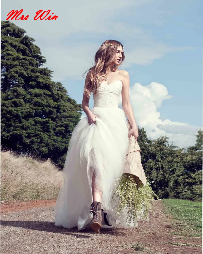 

Simple Newest 2019 Beach Wedding Dress V-neckline Long Bride Dress Cash on Delivery vestido de noiva robe de mariage 2019