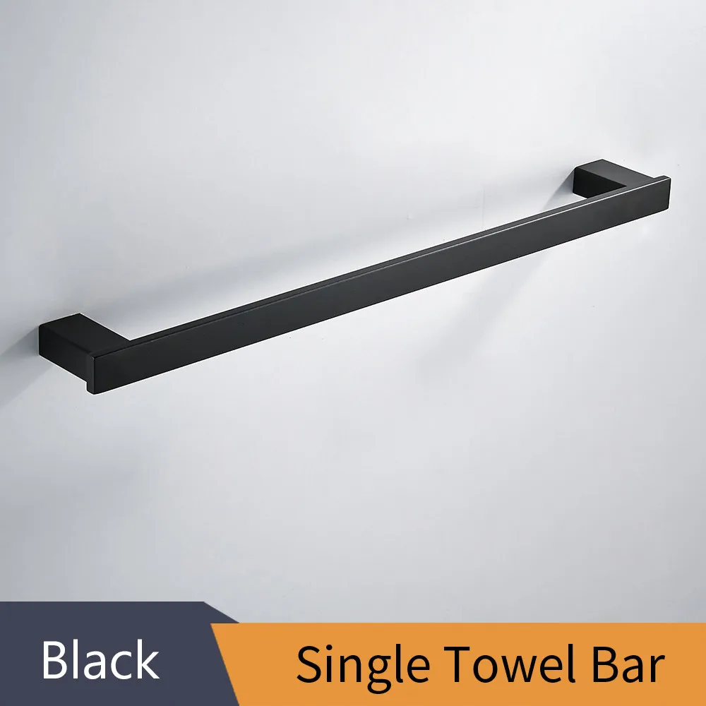 Матовая черная нержавеющая сталь 304 Полотенце кольцо крючок для халата держатель для туалетной щетки полотенце бар аксессуары для ванной комнаты Набор держатель для бумаги 610000R - Цвет: Single Towel Bar