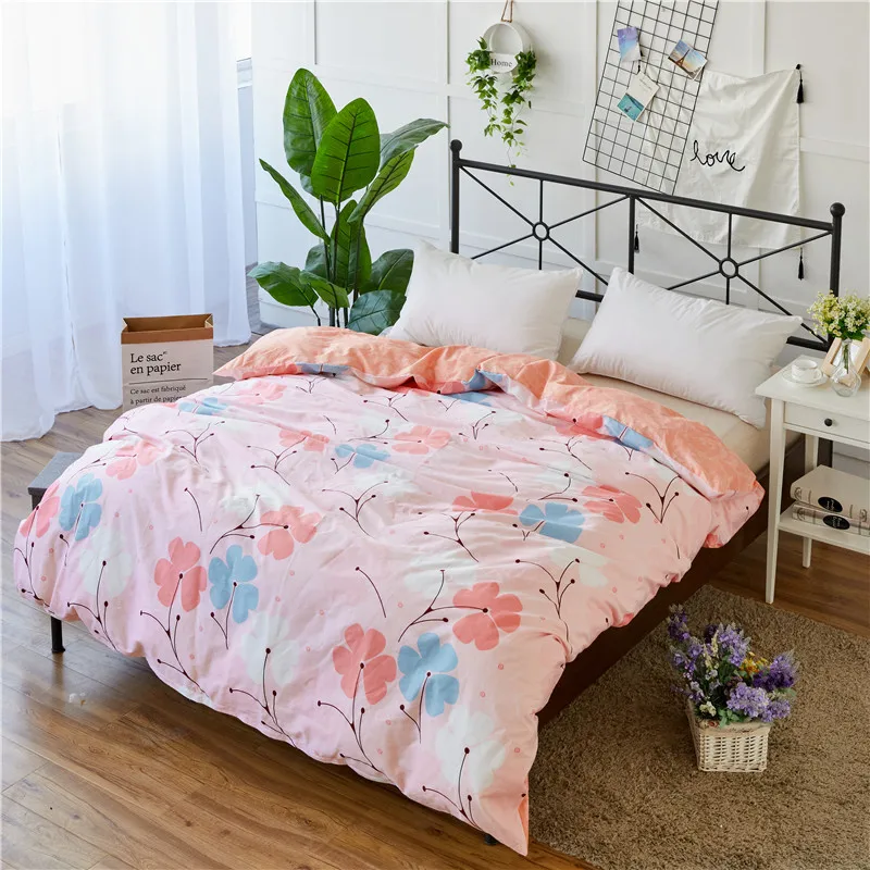 

Pink Floral Prints Duvet Cover Single 100% Cotton Reactive Printing Stripe Quilt Cover 1 Pcs Bedding Sets Size 160x210/180x220cm