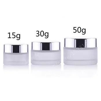 

500pcs/lot 15 G 30G 50G Frosted Glass Jar Glass Bottle Jar Cosmetic Glass jar Frosted Glass Cream Jar with Silver Lid