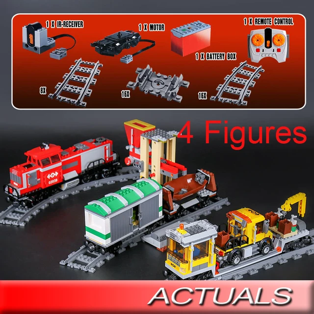 Lepin 02039 City Trains Red Cargo Train Building Blocks With Motors
