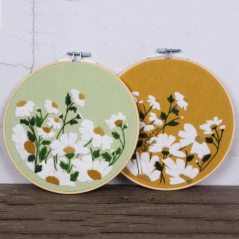 Download 3d Diy Daisy Flower Hand Embroidery Kits Printed Needlework Cross Stitching Sewing Craft With Hoop Kits For Beginner Home Decor Embroidery Aliexpress
