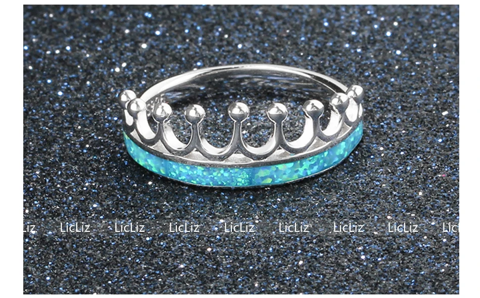 LicLiz, 925 пробы, серебряное кольцо вечности для женщин, кольцо с голубым опалом, обручальное кольцо с короной, обручальное кольцо Brinco LR0365