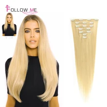 Full Head Clip in Human Hair Extensions #613 Brazilian Virgin Hair Clip in Extension 100% Natural Human Hair Clip in Extensions