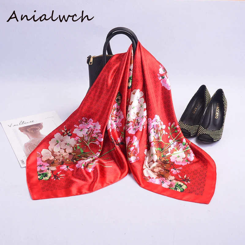90cm*90cm Geranium lady silk scarf women hijab scarves ladies poncho