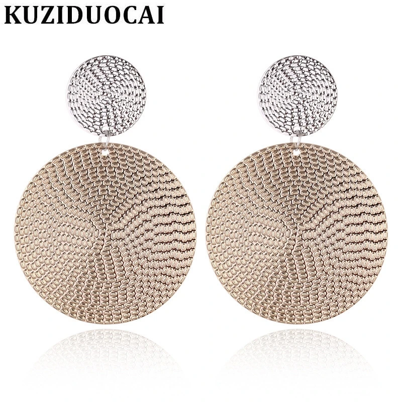 Kuziduocai, новые модные ювелирные изделия, не линяют, панк, большие круглые чешуйчатые серьги-гвоздики с рисунком для женщин, Brincos E-1316