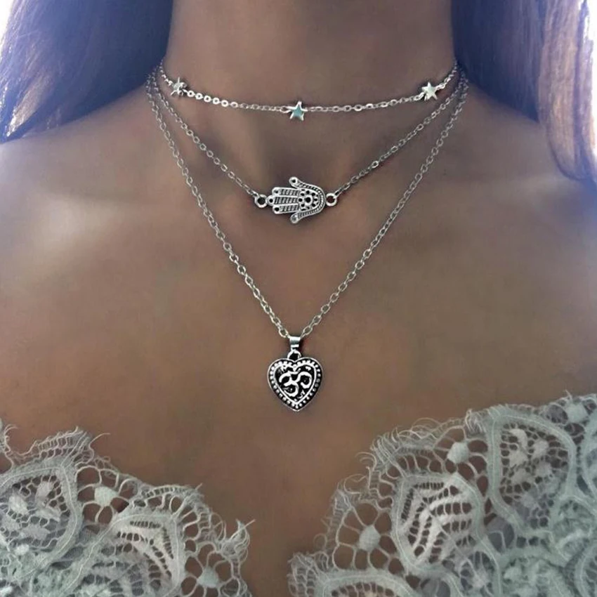

bohemian Star Love Heart Choker Necklace For Women Hamsa Chocker Necklaces Pendants Buddha colar Collares collier femme ketting