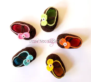 

Brown Crochet baby shoes, Newborn baby girl shoes Pink, Green, Yellow and many colors