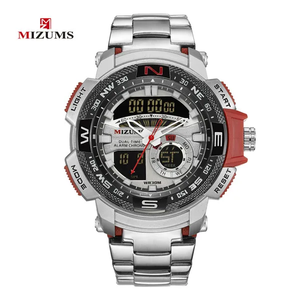 Мужские часы кварцевые Светодиодные цифровые спортивные часы хронограф секундомер наручные часы для мужчин часы с двойным временем Relogio Masculino# a - Цвет: silver red