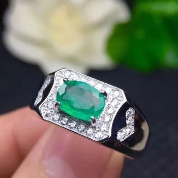 

Luxurious big square Thick Natural green emerald gem Ring S925 Silver Natural Gemstone Ring man Women's party gift Rings Jewelry