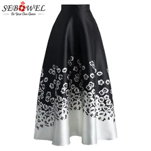 SEBOWEL Elegant Vintage Floral Print Loose Long Skirt Women High Waist Summer Maxi Skirt Casual 2017 a Line Midi Women Skirt dark blue midi a line skirt in red floral print