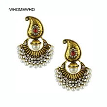 Античные золотые индийские серьги Jhumki Jhumka с искусственным жемчугом, винтажные Стразы, корейская мода, свадебные украшения, подарки