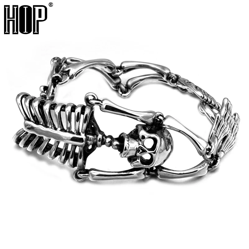 

HIP Punk Gothic Stainless Titanium Steel Skeleton Skull Men's Chain Bracelet Bangle for Men Jewelry Gift