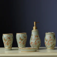 Китайский стиль Керамика ванная комната набор для мытья ванной пять наборов кружки для зубной щетки принадлежности для ванной комнаты краску Набор чашек LO726523