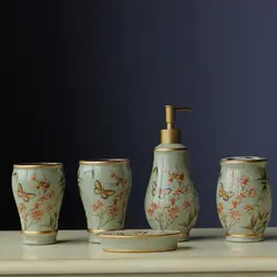 Китайский стиль Керамика ванная комната набор для мытья ванной пять комплектов кружки для зубной щетки принадлежности для ванной стакан