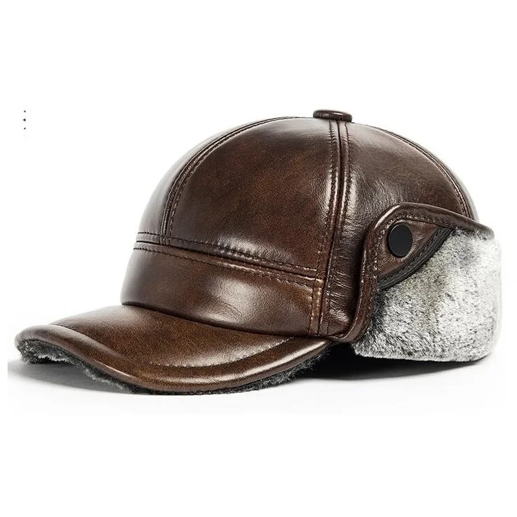 Натуральная кожа, Мужская кепка с защитой от ушей, высокое качество, мужские шапки из натуральной кожи для взрослых, одноцветные регулируемые шапки