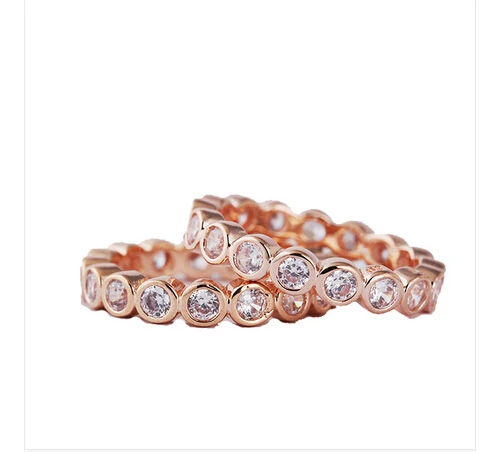 

european Jewelry Round zirconia Eternity Silver Rings New 100% 925 Sterling Silver rose gold color Ring for Women Wholesale