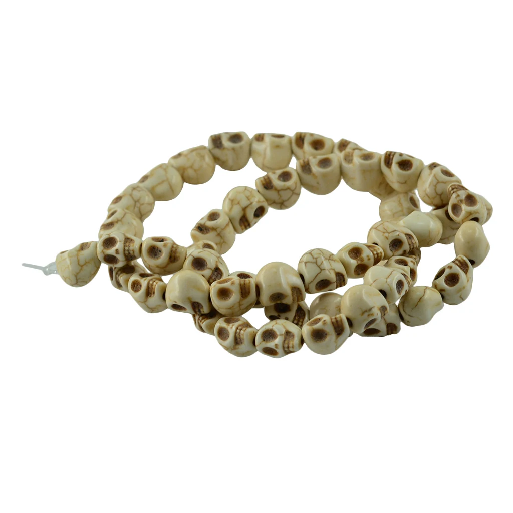 1 Strand White Howlite Turquoise Carved Skull Spacer Beads  8x6 mm  52pcs