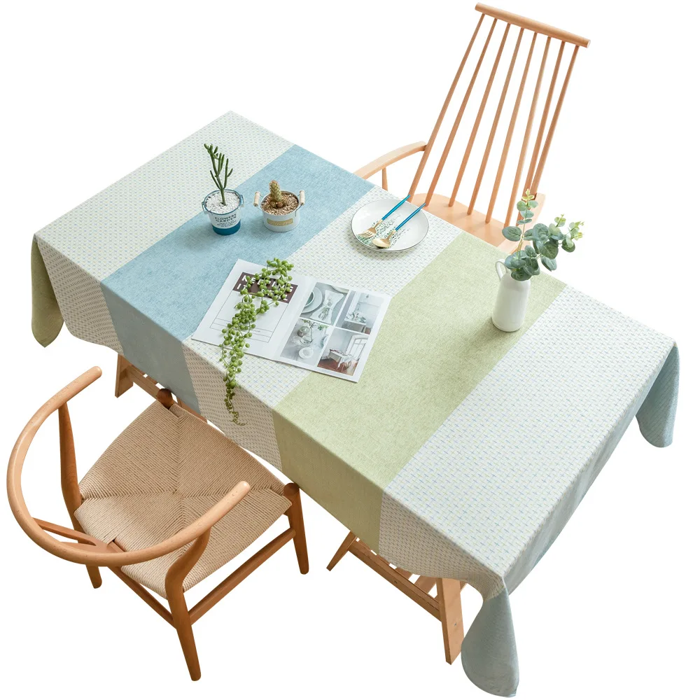 

Thicken Cotton Linen Tablecloth Blue Stitching Pattern Rectangular Dining Table Cloth Simple Christmas Decoration Table Cover
