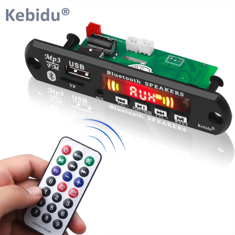 KEBIDU DC 5-12 в Bluetooth 5,0 MP3 WMA FM AUX декодер плата модуль с TF SD картой для автомобиля MP3 динамик запись - Цвет: Black