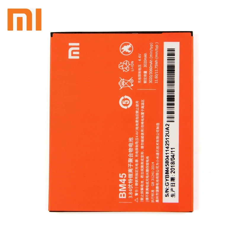 

Xiaomi Mi BM45 Phone Battery For Xiao mi Redmi Note 2 redmi nota2 Redrice Note2 BM45 3060mAh Original Replacement Battery