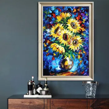 

Flower hand-painted wall painting palette knife sunflower abstract oil painting canvas modern room decorates living room