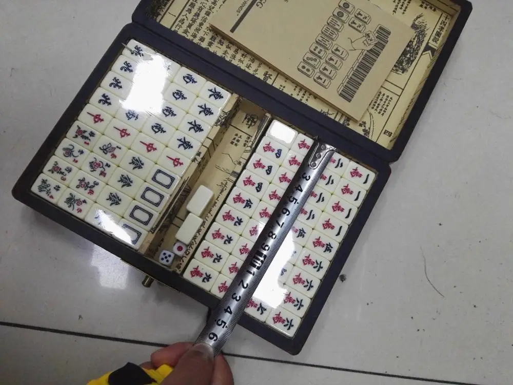 

Portable Retro Chinese Mahjong Rare 144 Mah-Jong Set Piece W/Box High-End