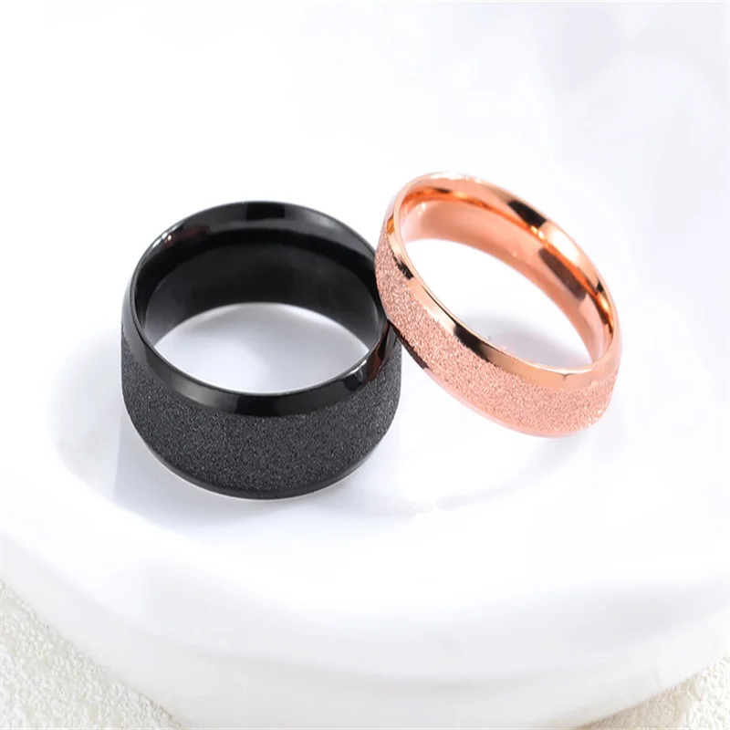 V.YA New Style Scrub Customized Rings For Couple Stainless Steel Black/Rose Gold Engraved Lover Wedding Rings For Men/Women