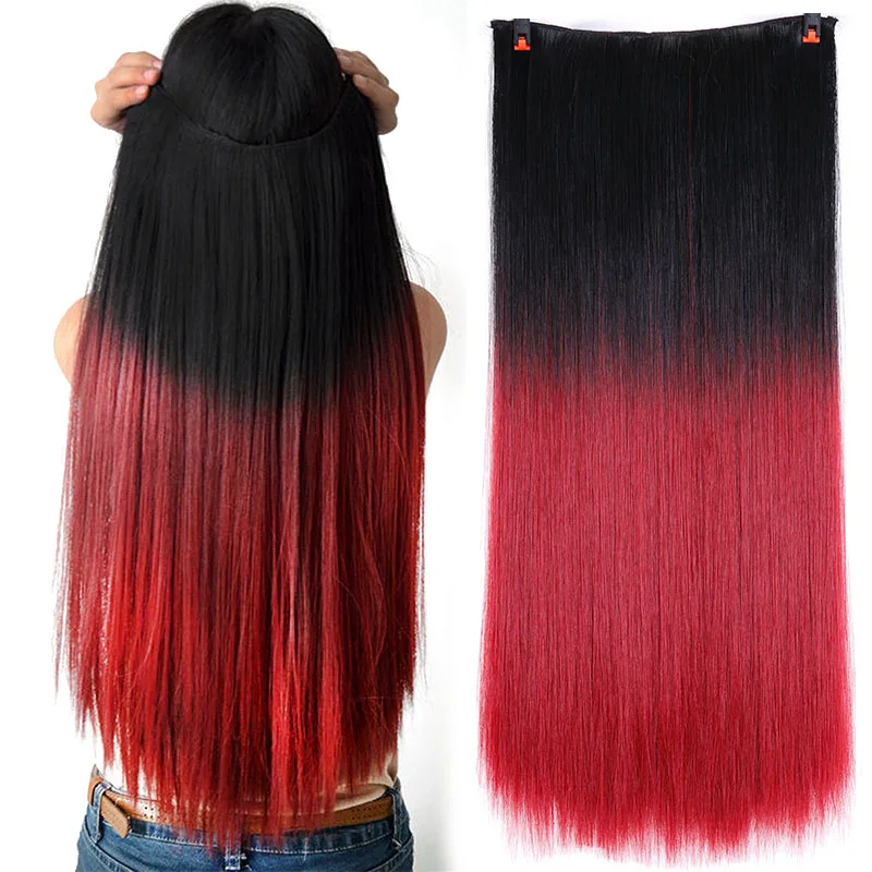 24 5clips Clip In Ombre Hair Extension Long Straight Synthetic