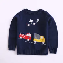 Хлопковый свитер с мультяшным автомобилем из хлопка Одежда для маленьких мальчиков тонкие вязаные топы с длинными рукавами, Осень-зима, Детский мягкий полувер