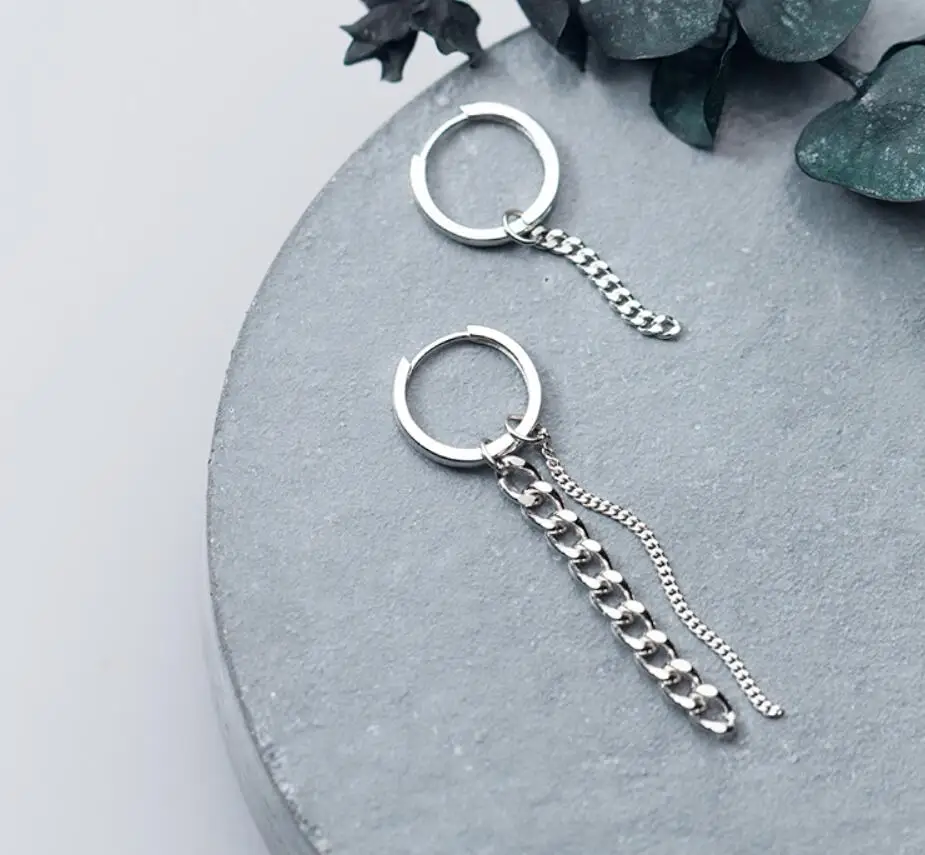 

1PC 925 Sterling Silver Dangle Drop Chain Huggie Hoop Earring A1941