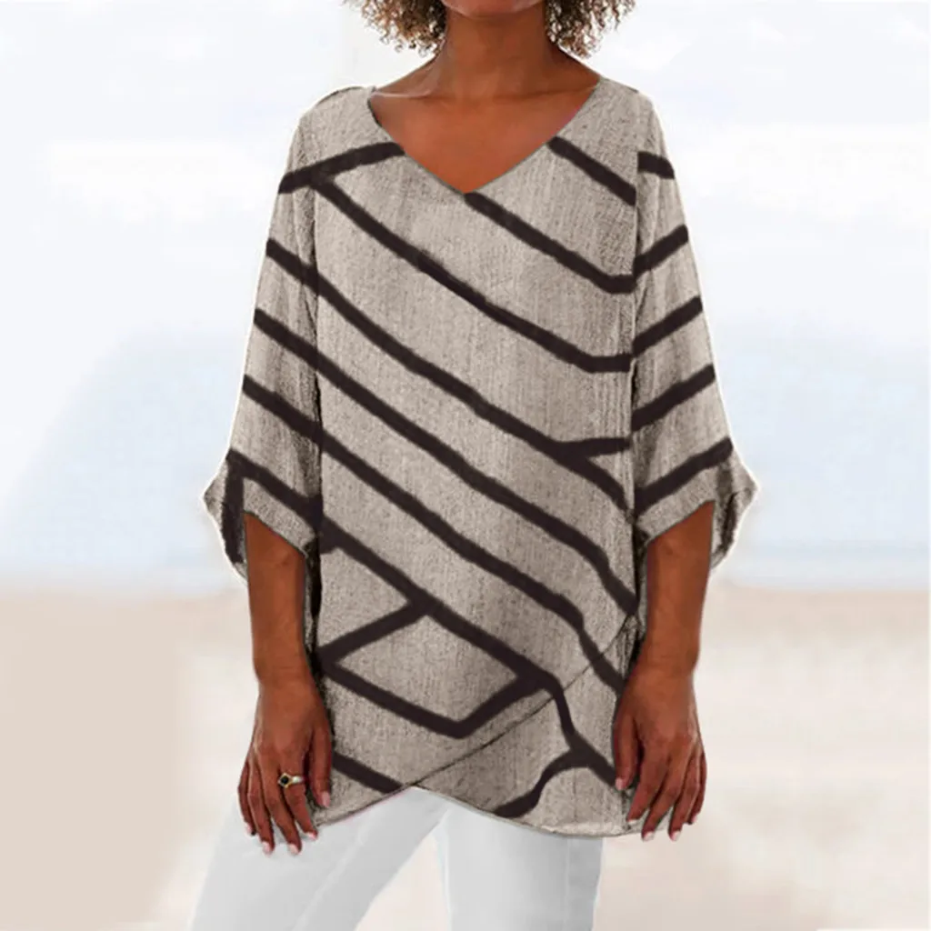 Plus Size Printed Tunic Tops 3//4 sleeves Boat neckline Summer Blouses size to 36