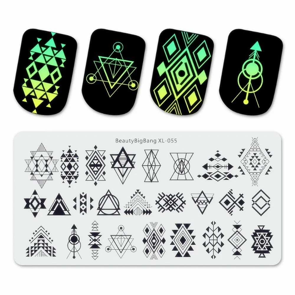 BeautyBigBang Nail Stamping Plates Geometry Delta Symbol Nail Mold Totem Pattern Template Nail Art Stencil Stamping Plate