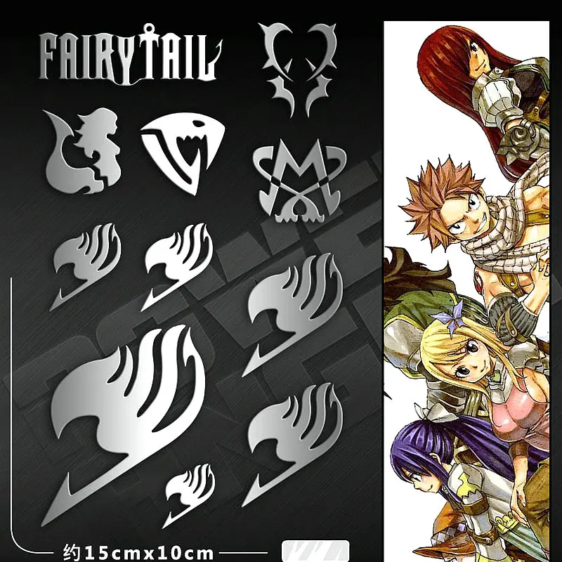 11pcs/set Fairy Tail Anime Sticker 3D Metal DIY Stickers Phone Laptop Stickers Metal Cartoon Stickers Kids Toy Gift