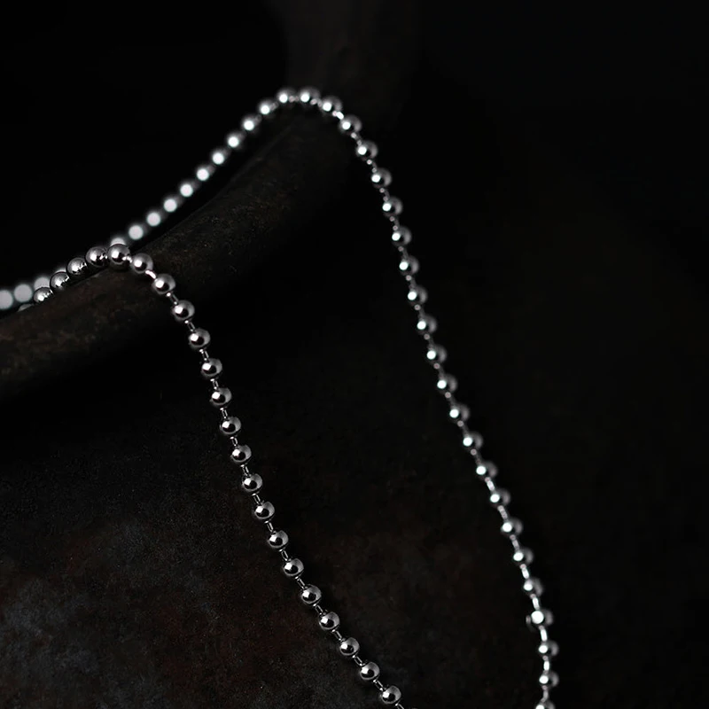 S925 Стерлинговое Серебряные ожерелья для Для женщин дизайн Винтаж круглые бусины Цепочки и ожерелья для мужские черные веревка украшение на длинной цепочке YN57