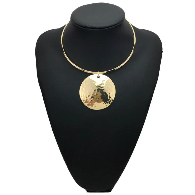 MANILAI Punk Women Collar Choker Necklace Maxi Big Circle Metal Pendants Torques Statement Necklaces Golden Silver Color