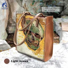 Кроссбоди сумки для Для женщин полный зерна растительного дубления кожи Сумки ручная роспись Ван Гог череп классические сумки