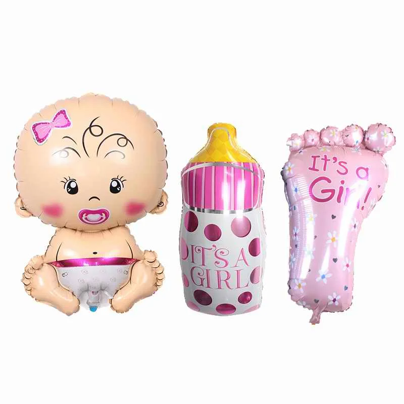 Baby+ Кормление бутылки ног) Дети День рождения Аксессуары Воздушный шар младенческой Дети ребенок день рождения Юбилей декоративный шар - Цвет: Pink