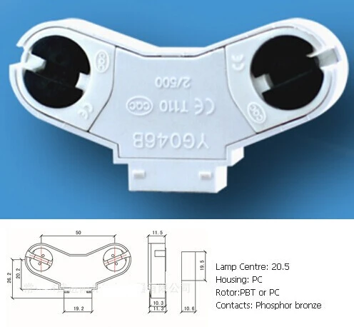 

10pcs CE Double head T5 lamp holder T5 fluorescent lamp socket 500v/2a for 15-80w led tube