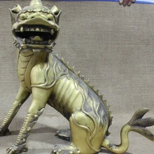 1" Китайский Pure Bronze Animal Чи-лин Единорог Зверь kylin Цилинь Статуя Льва