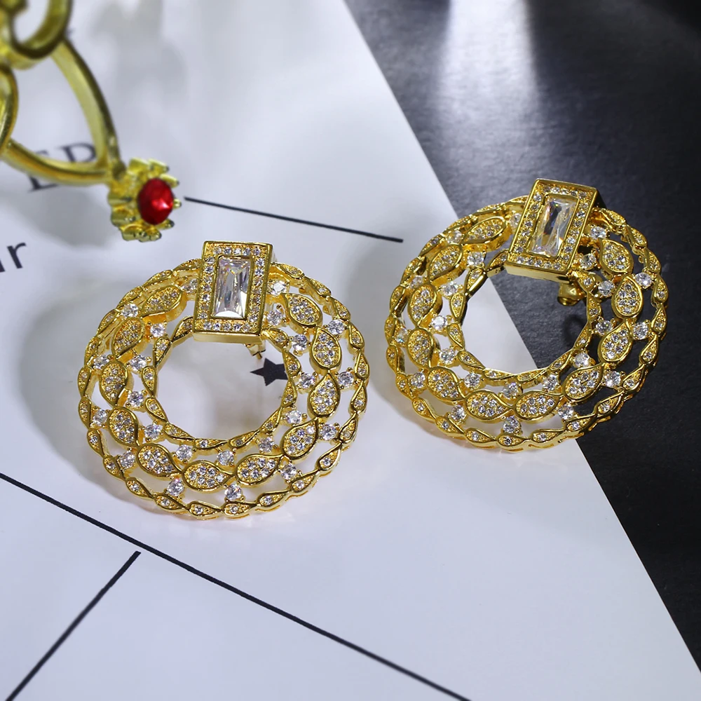 Luxury Gorgeous Women Earrings Brincos High Quality Cubic Zirconia Round Large Unusual Jewelry for Party