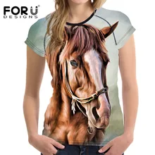 FORUDESIGNS/ Новая летняя футболка женская модная футболка Harajuku Femme Топы лошадь футболка 3D печать женские футболки Повседневная M