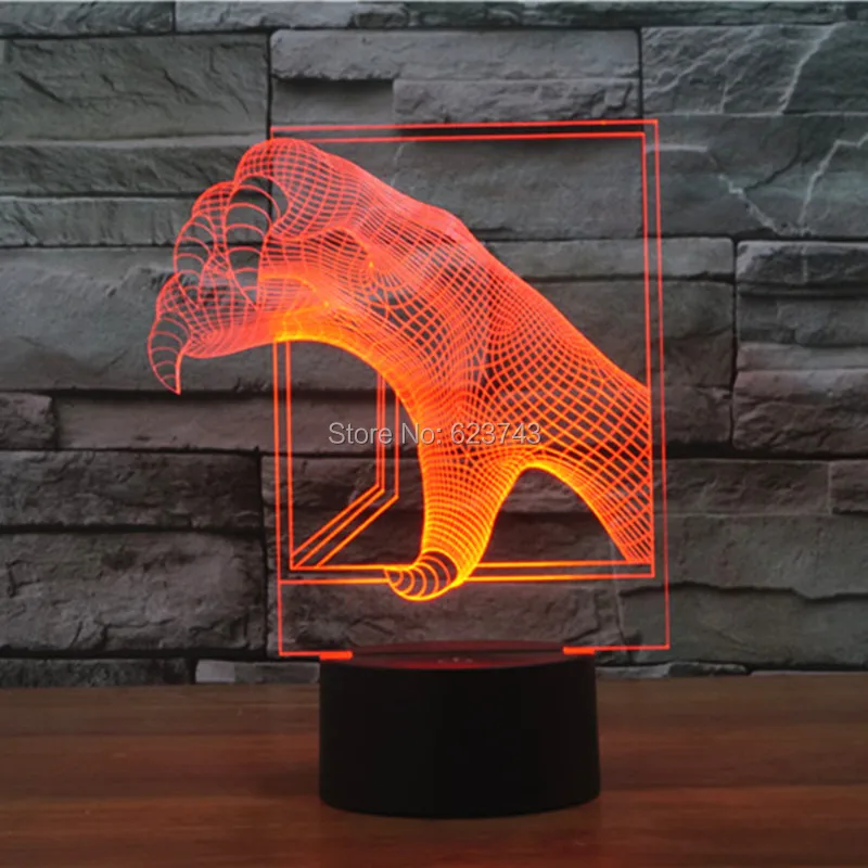 Изменение цвета Парк Юрского периода тираннозавр рекс коготь акриловый светодиодный 3d-ночник USB светодиодный декоративный 3D настольная лампа Светодиодная лампа настроения