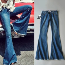 Женские осенние новые модные широкие джинсы Облегающие расклешенные брюки эластичные джинсы потертые штаны клеш ретро тонкие джинсы Mujer