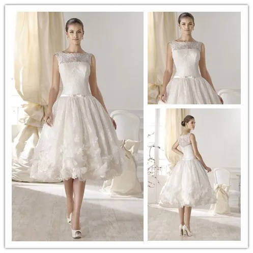 Vintage High End Lace Puffy Ball Gown Knee Length Short Wedding
