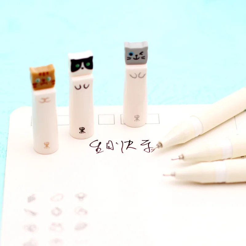 

3 Pcs/lot 0.38mm Cute Kawaii Little Cat Black Gel Ink Pen Writing Signature Pen Escolar Papelaria School Supply Promotional Gift